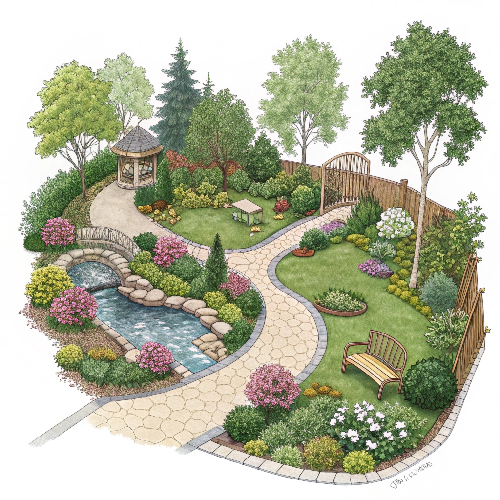 Maderas tropicales en jardín